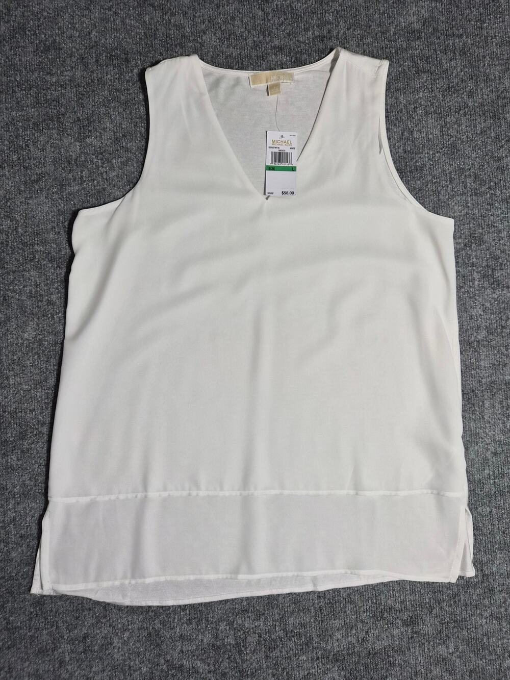 Michael Michael Kors White V-Neck Sleeveless Blouse Tank Top Women’s L NWT
